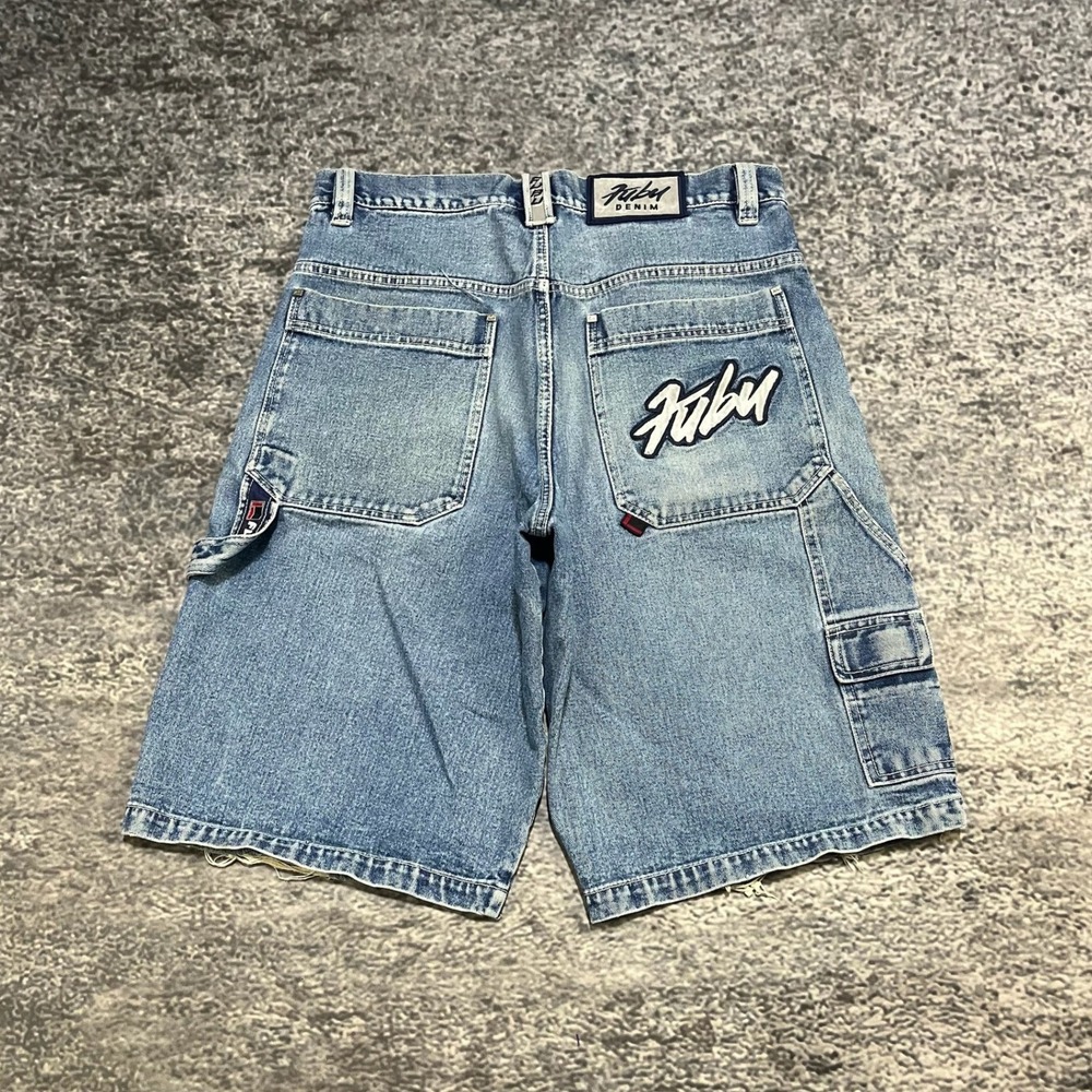 Vintage FUBU Jorts Mens 36 Blue Carpenter Shorts Baggy Hip-Hop Skater 90s Y2K